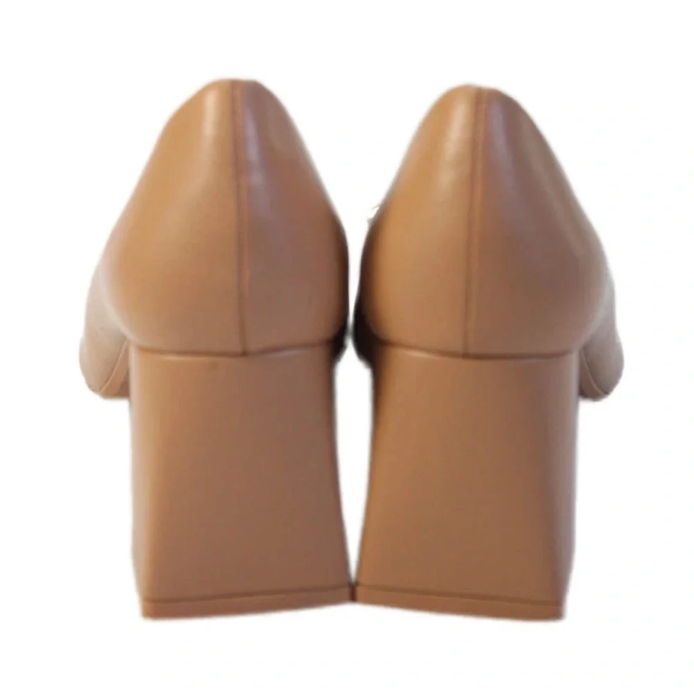 Zara Gold Horsebit Chunky Pointed Toe Heels Nude Size 39/US8